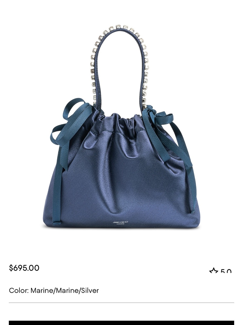 Jimmy Choo Marine Satin Drawstring Shoulder Bag with Crystal-Trim Handle
